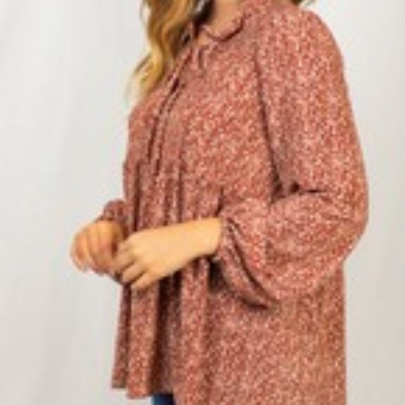 Rust Colored, Floral Baby Doll Top, with Bell Long Sleeve - Picture 4 of 5